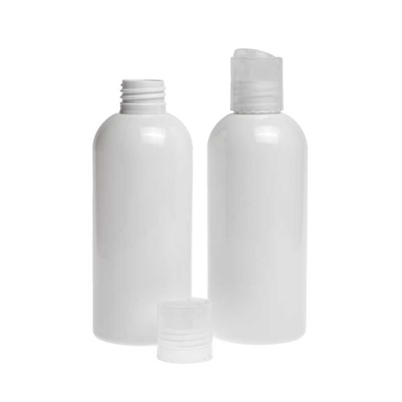 Bouteille en plastique blanc, bouchon transparent, 300 ml