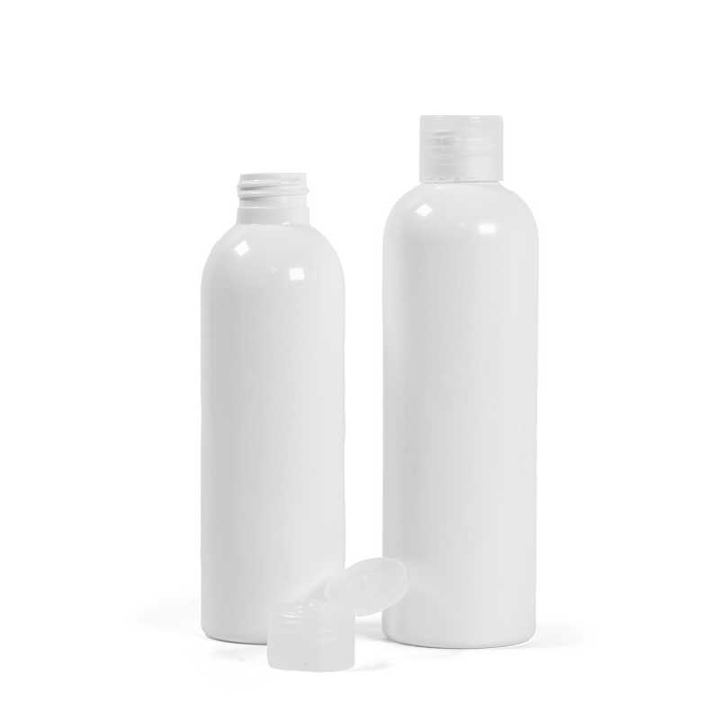 Bouteille en plastique blanc, couvercle transparent, 200 ml