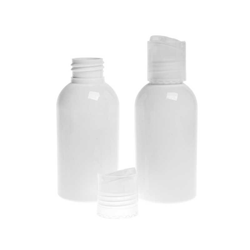 Flacon en plastique blanc, bouchon transparent, 100 ml