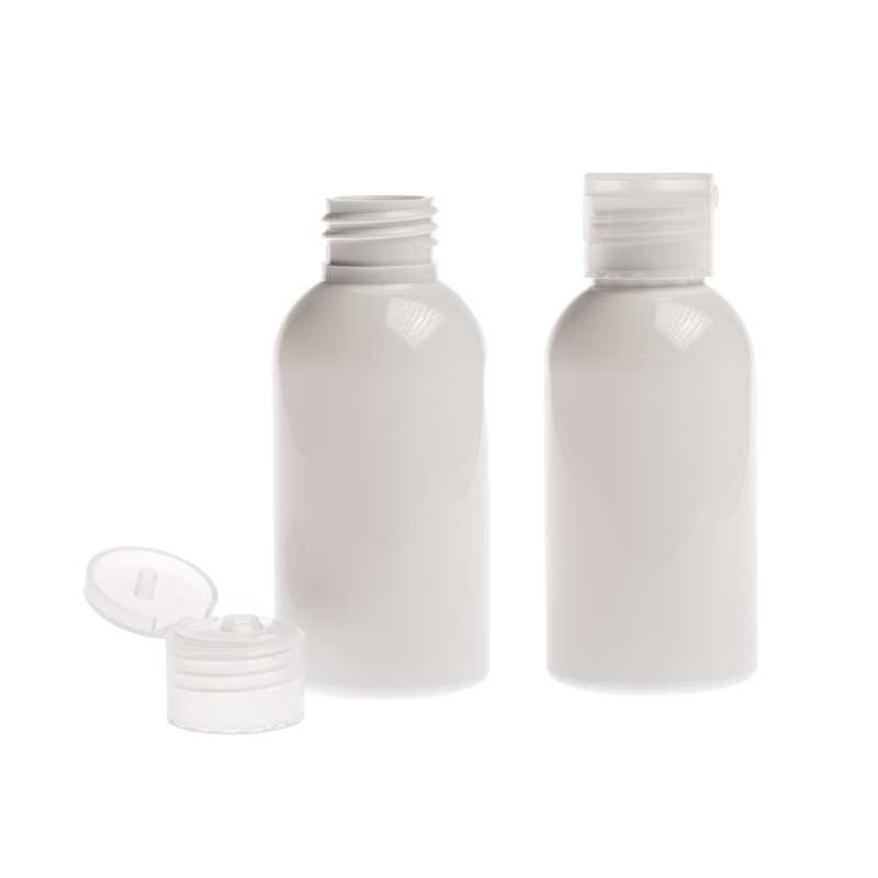Bouteille en plastique blanc, couvercle transparent, 100 ml