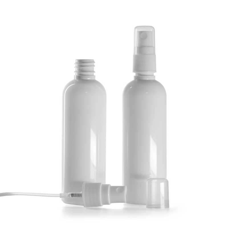 Bouteille en plastique blanche, Pompe de pulvérisation blanche pour bouteille en plastique, 100 ml