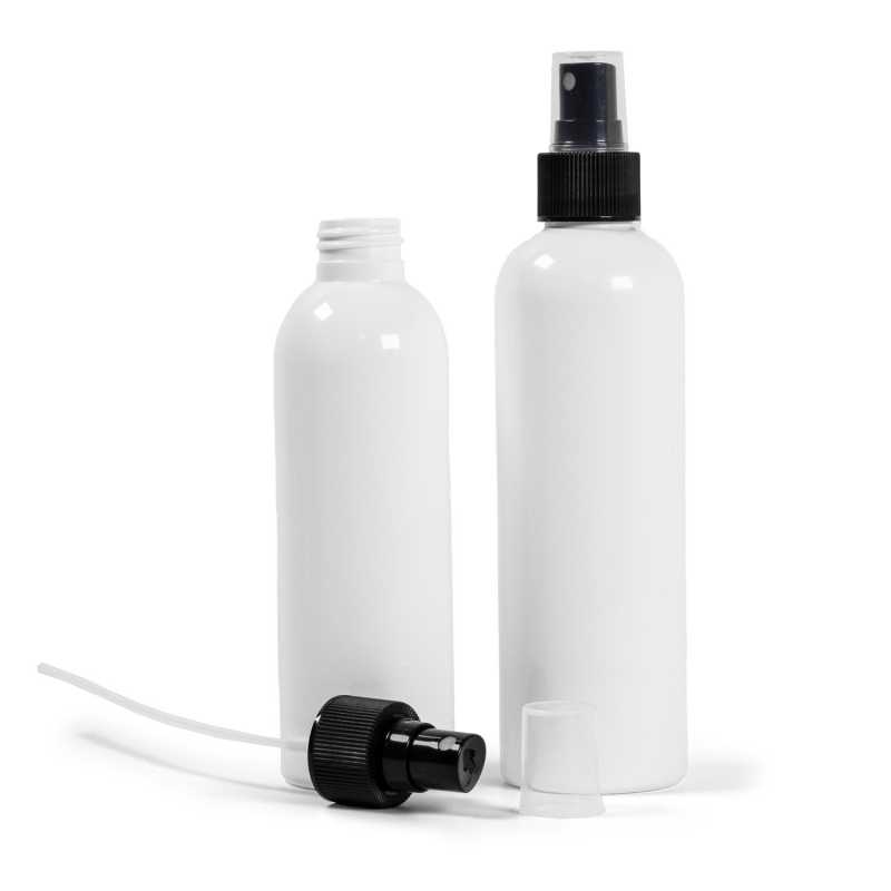 Bouteille en plastique blanc, spray noir, 200 ml