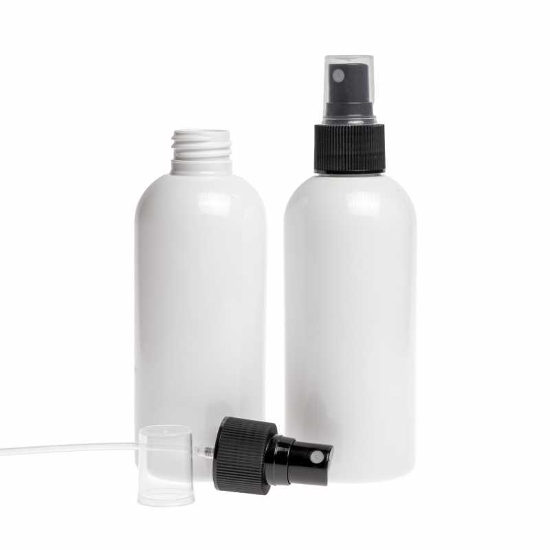 Bouteille en plastique blanc, spray noir, 300 ml