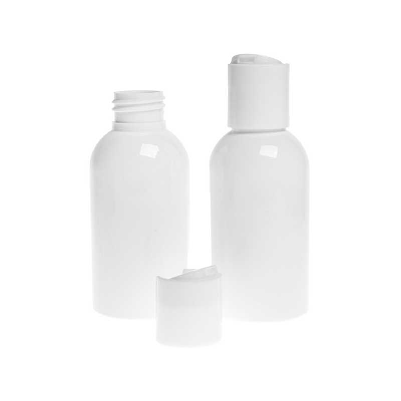 Bouteille en plastique blanc, bouchon à disque blanc, 150 ml