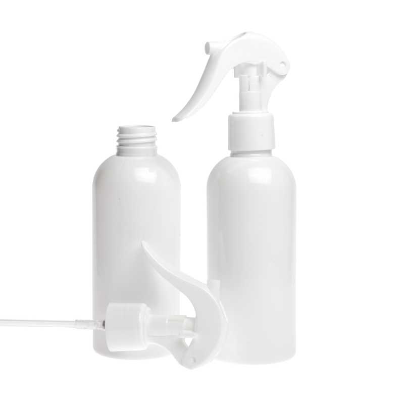 Bouteille en plastique blanc, vaporisateur à gâchette blanc, 150 ml