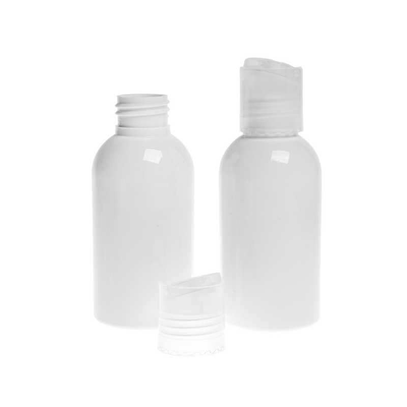 Flacon en plastique blanc, bouchon transparent, 150 ml
