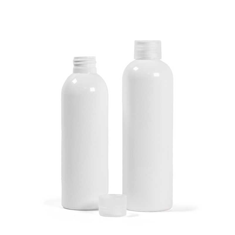 Bouteille en plastique blanc, bouchon transparent, 200 ml