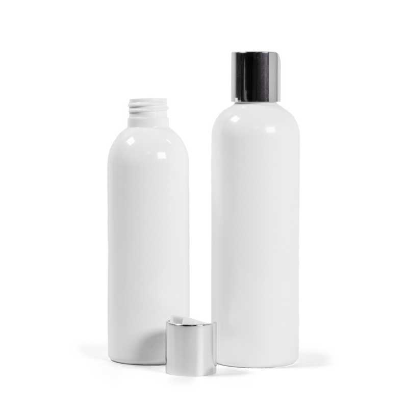 Bouteille en plastique blanc, couvercle argenté, 250 ml