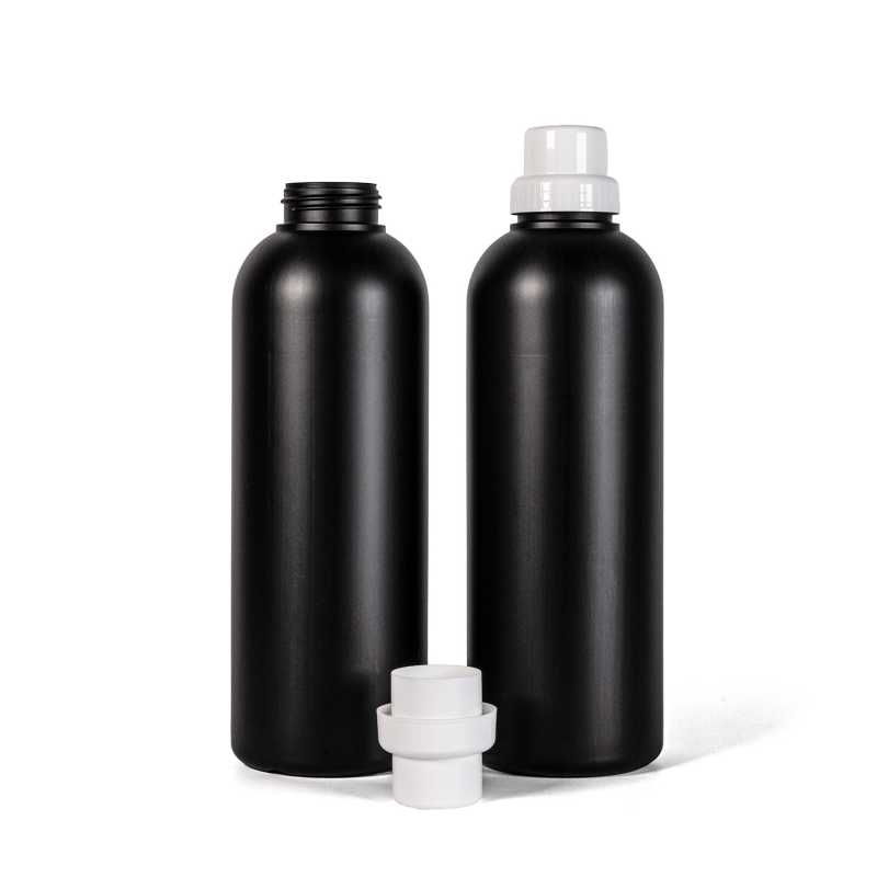 Bouteille en plastique noire, bouchon blanc, 1 l