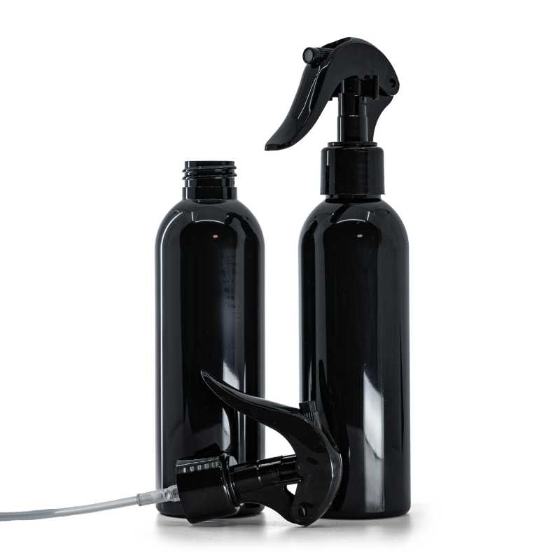 Flacon en plastique noir brillant, pulvérisateur à gâchette noir 200 ml