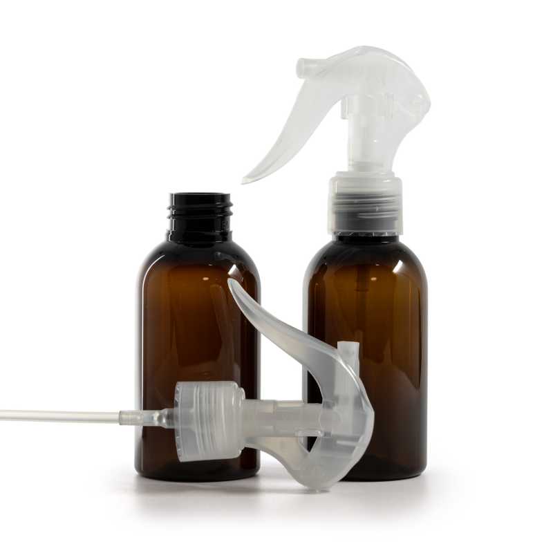 Flacon en plastique ambré, Mini Trigger Spray, Transparent, 100 ml