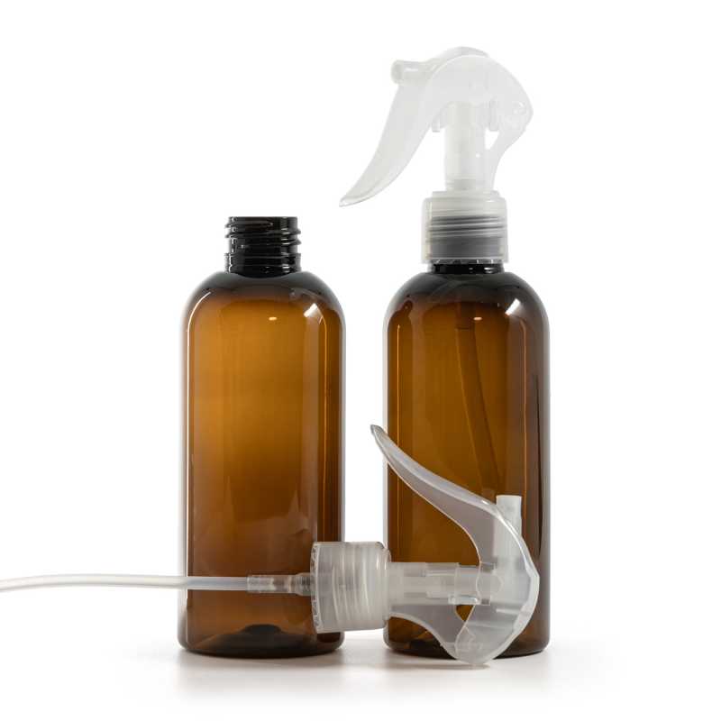 Flacon en plastique ambré, Mini Trigger Spray, Transparent, 200 ml