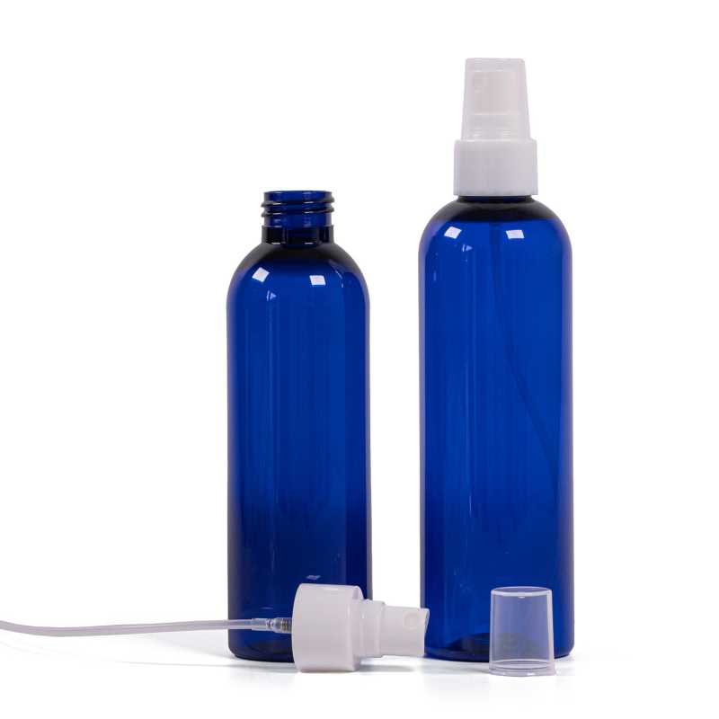 Bouteille en plastique bleue, spray fin blanc, 250 ml