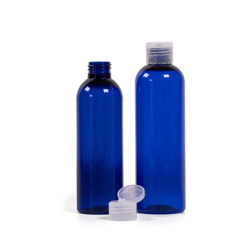 Bouteille en plastique bleue, couvercle transparent, 250 ml