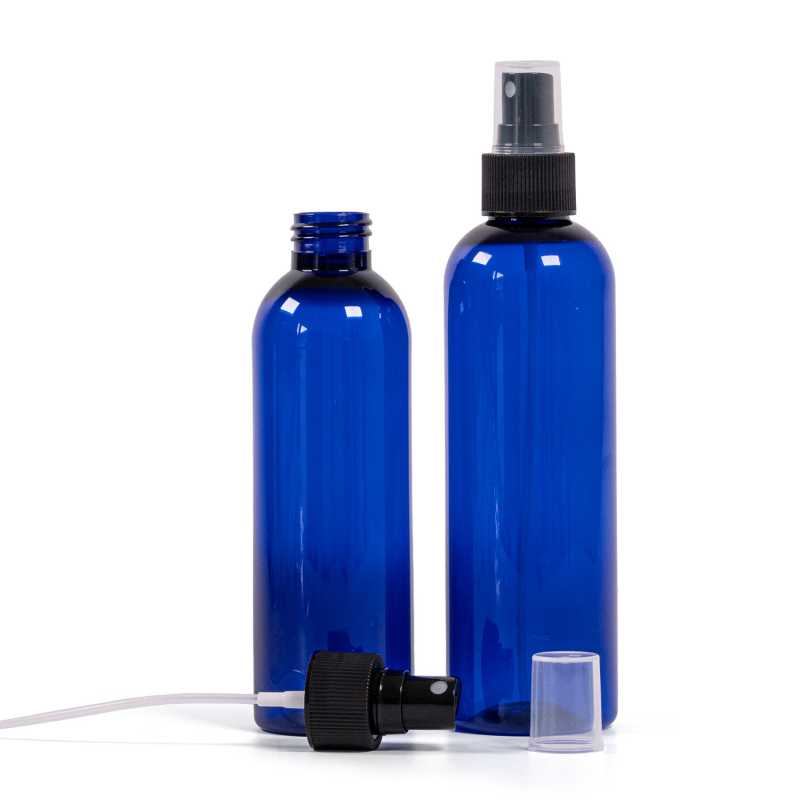 Bouteille en plastique bleue, spray noir, 200 ml