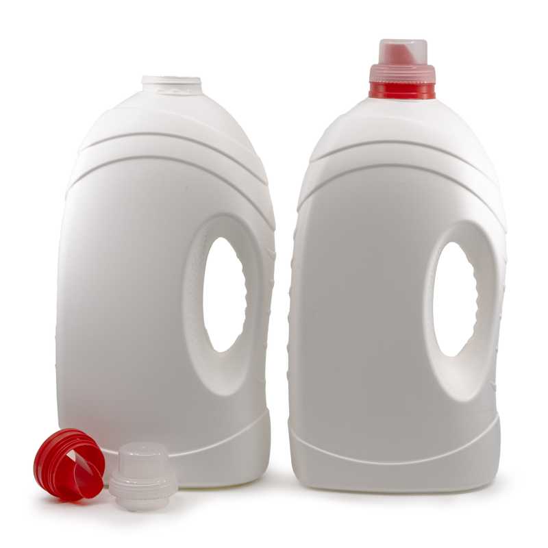 Bouteille de détergent en plastique blanc, bouchon rouge, 4,9 l