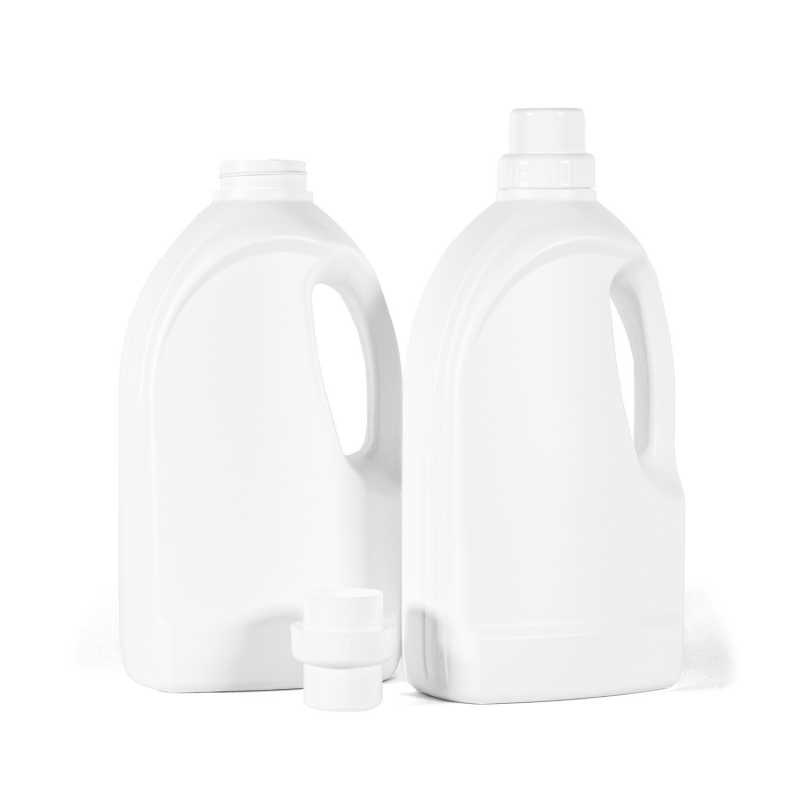 Bouteille de détergent en plastique blanc, bouchon blanc, 1,5 l