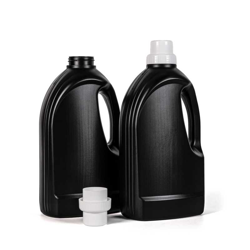 Bouteille de détergent en plastique noir, bouchon blanc, 1,5 l