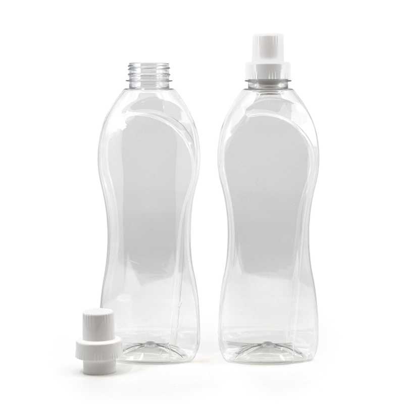 Bouteille de détergent en plastique transparent avec bouchon blanc, 1 l