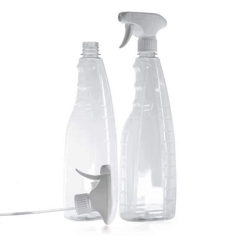 Flacon détergent en plastique transparent, pulvérisateur à gâchette blanc, 1000 ml