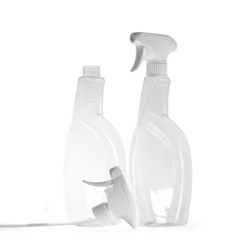 Flacon détergent en plastique transparent, pulvérisateur à gâchette blanc, 750 ml