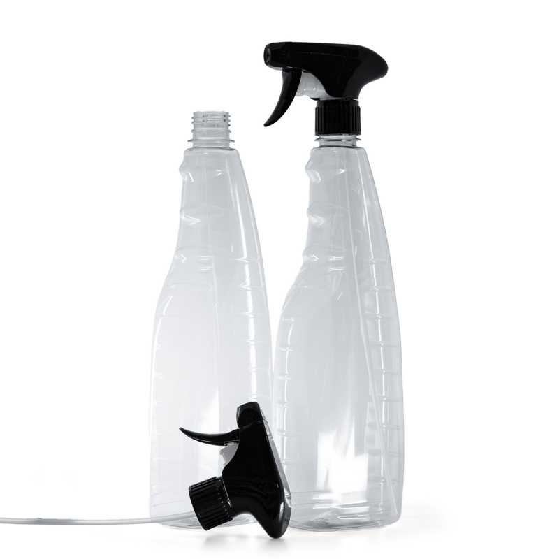 Bouteille plastique transparente pour détergent, vaporisateur à gâchette noir, 1000 ml
