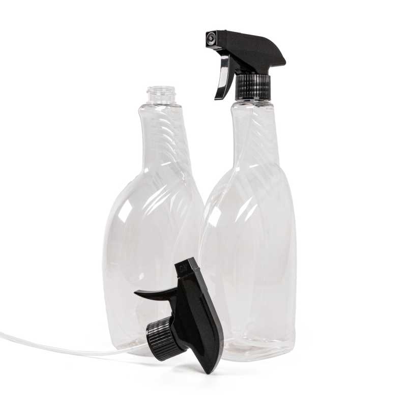 Bouteille de détergent transparente en plastique avec gâchette noire, 750 ml
