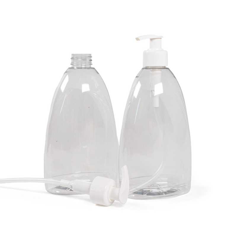 Flacon de savon en plastique transparent, pompe blanche, 500 ml