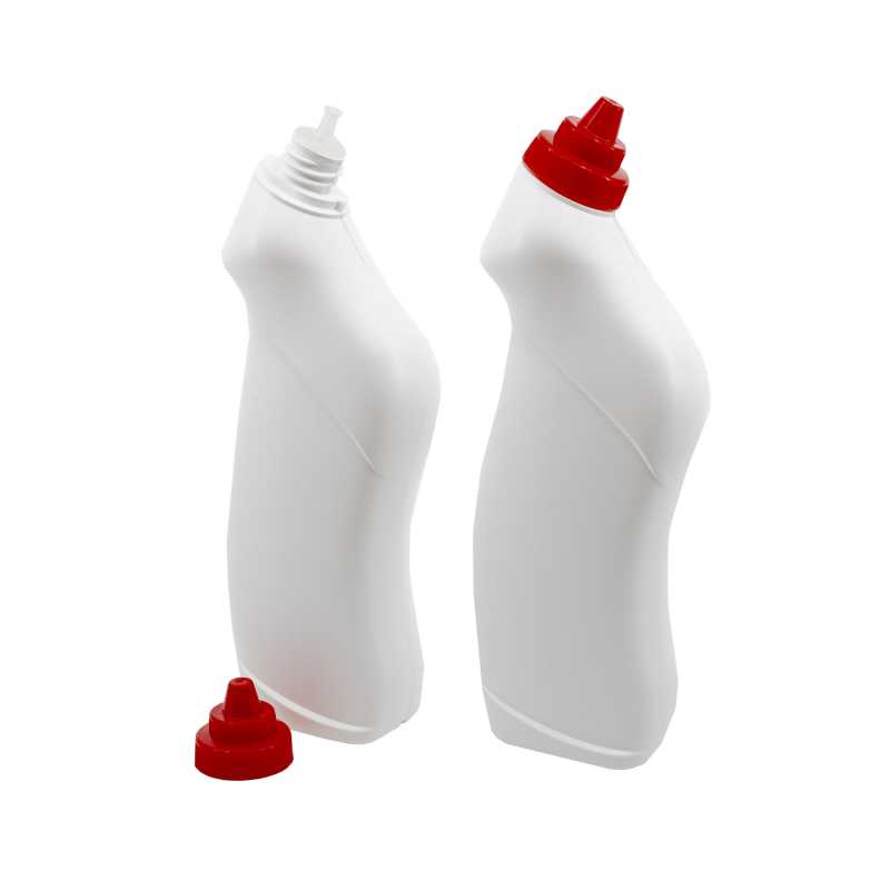 Bouteille en plastique blanc pour le nettoyant WC, bouchon rouge, 750 ml