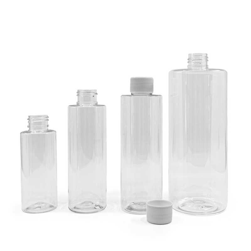 Bouteille en plastique transparent, bouchon en plastique blanc, 200 ml