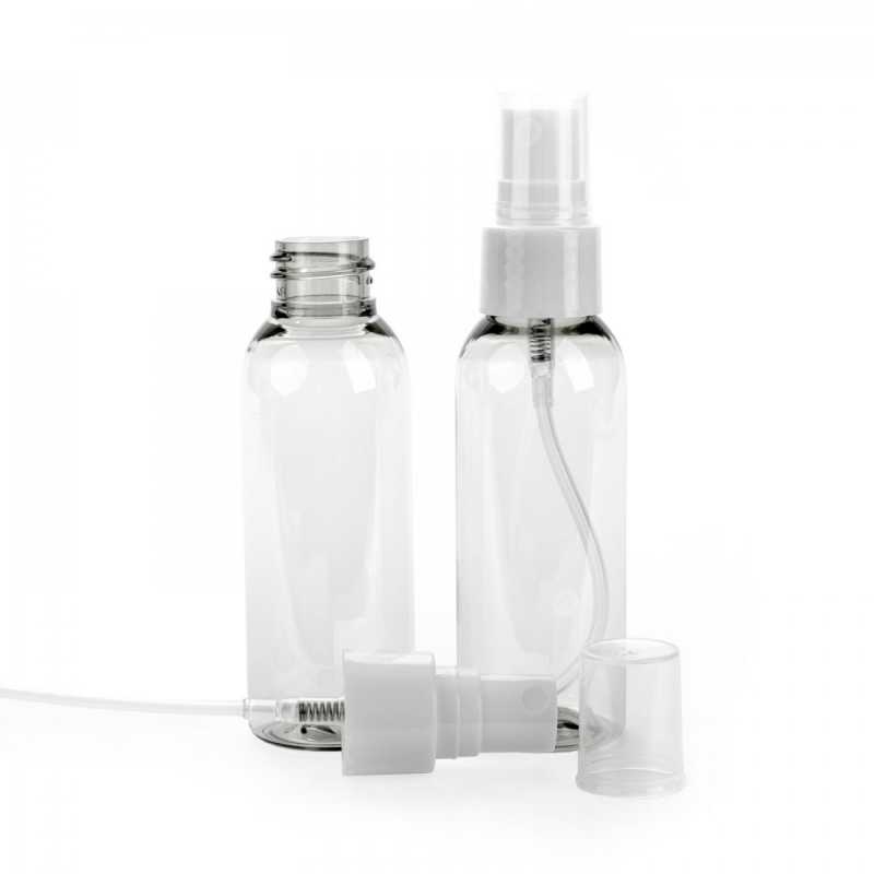 Bouteille en plastique recyclé avec spray blanc, 50 ml