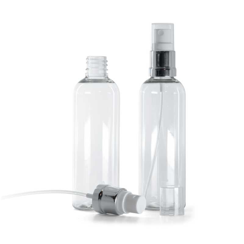 Flacon en plastique transparent, spray blanc argenté, 100 ml