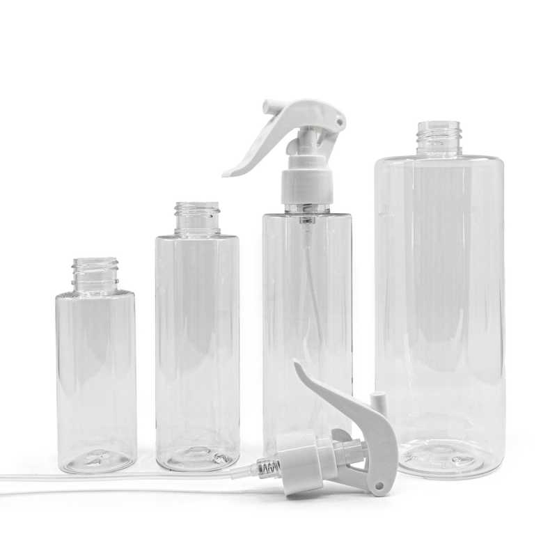 Bouteille en plastique transparent, vaporisateur à gâchette blanc, 200 ml