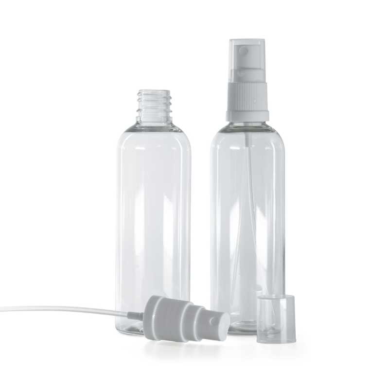 Flacon en plastique transparent, vaporisateur blanc à fines gouttelettes, 100 ml