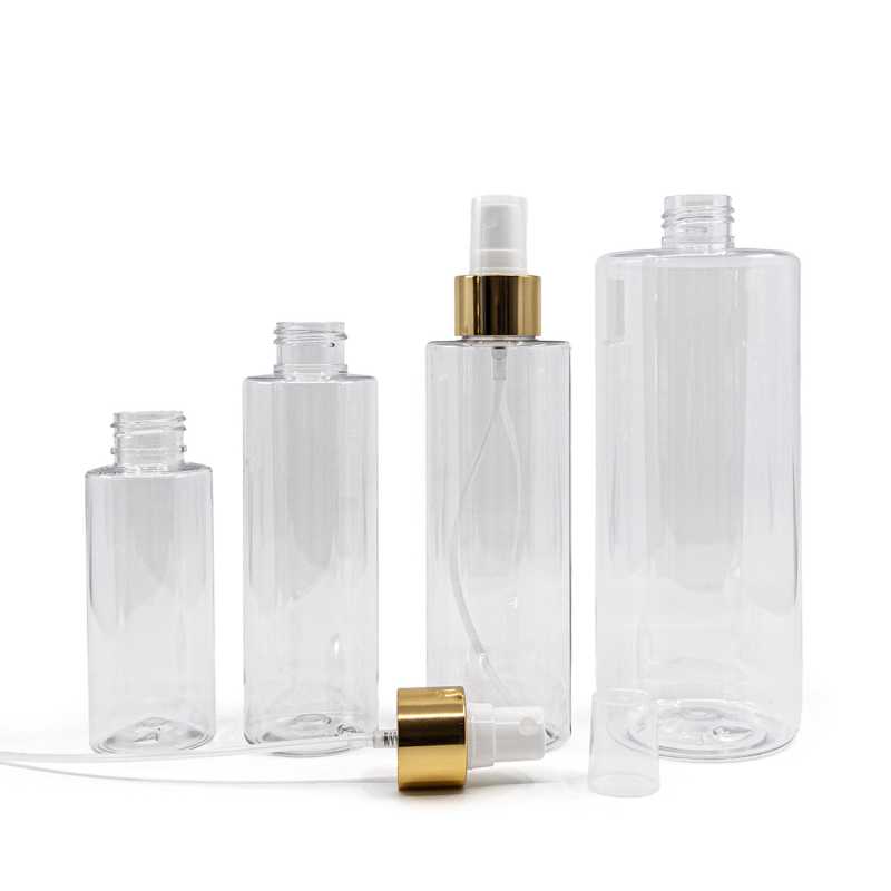 Bouteille en plastique transparent, spray blanc avec collier doré brillant, 150 ml