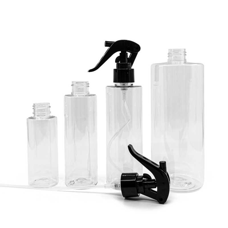 Bouteille en plastique transparent, vaporisateur à gâchette noir 150 ml