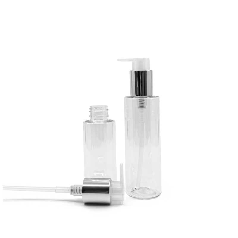 Bouteille en plastique transparent, pompe argentée, 150 ml