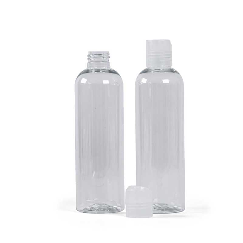Bouteille en plastique transparent, bouchon transparent, 250 ml