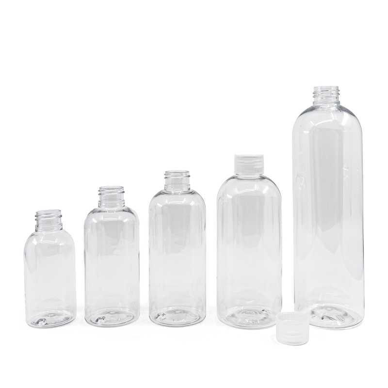 Bouteille arrondie en plastique transparent, bouchon en plastique transparent, 500 ml