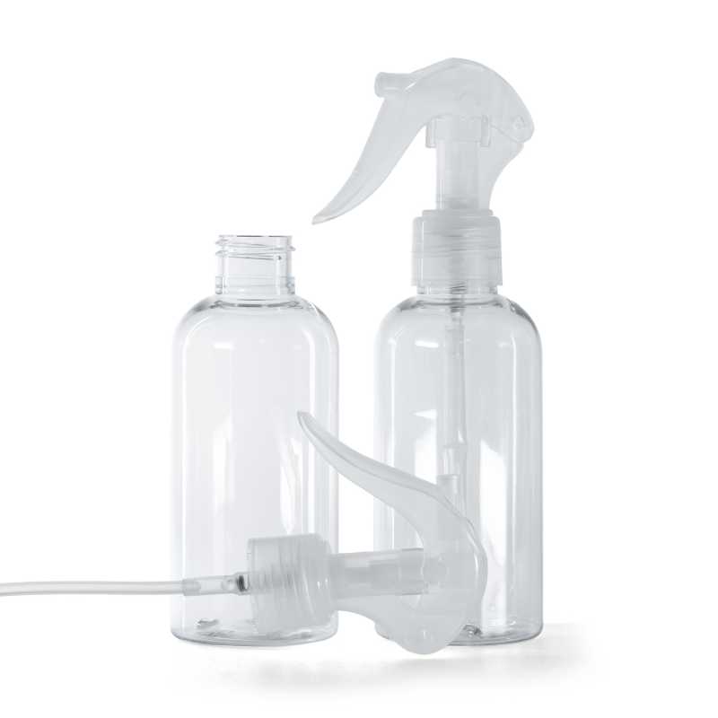 Flacon plastique rond transparent avec pulvérisateur à gâchette mini transparent 150 ml
