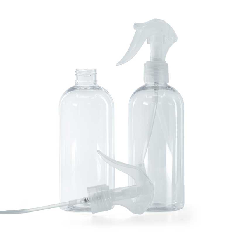 Bouteille arrondie en plastique transparent, Mini Trigger Spray, Transparent, 300 ml