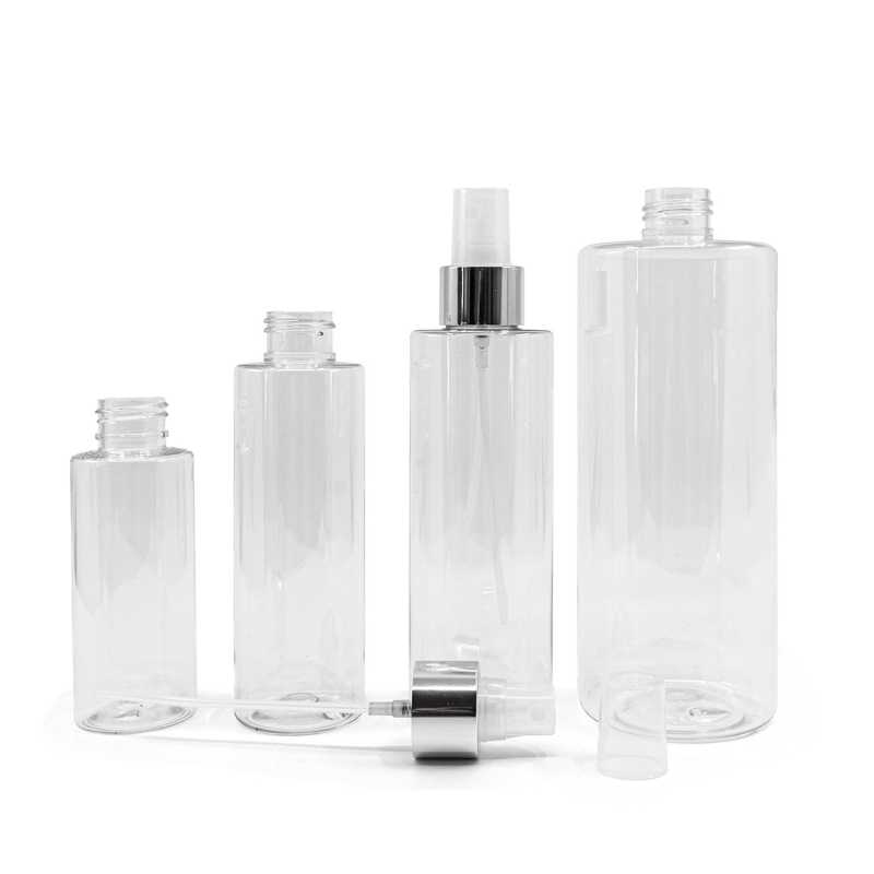 Bouteille en plastique transparent, spray transparent avec col argenté brillant, 500 ml