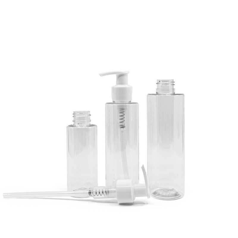 Bouteille en plastique transparent, pompe en plastique blanc, 100 ml