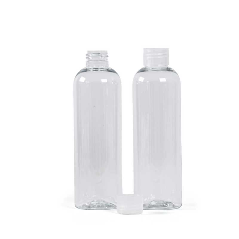 Bouteille en plastique transparent, bouchon en plastique transparent, 250 ml