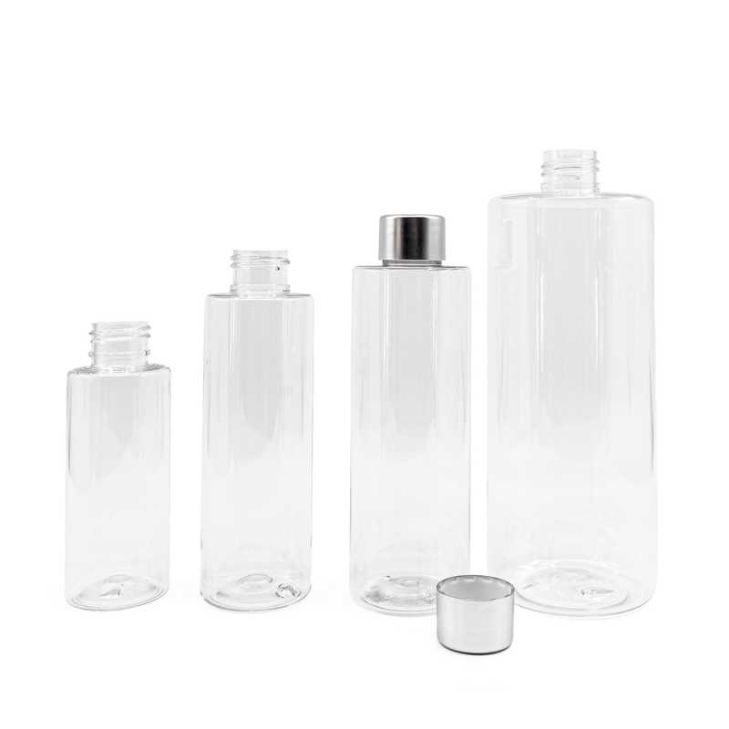 Bouteille en plastique transparent 24/410, bouchon argenté, 500 ml