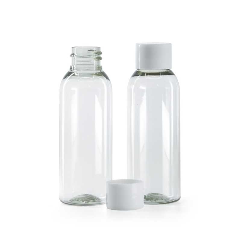 Flacon en plastique recyclé transparent avec bouchon lisse blanc 50 ml