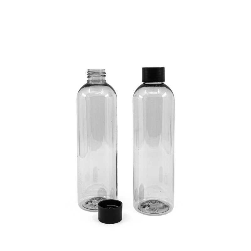 Bouteille en plastique recyclé, 24/410, bouchon en plastique noir mat, 250 ml