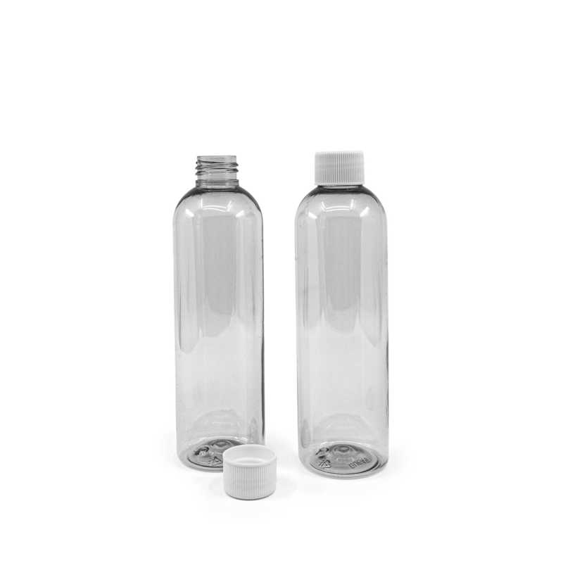 Bouteille en plastique recyclé transparent, bouchon en plastique blanc, 250 ml