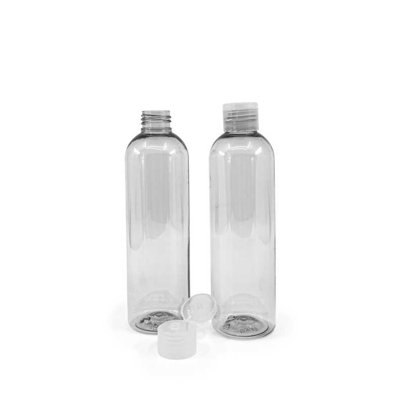 Bouteille en plastique recyclé, couvercle transparent, 250 ml
