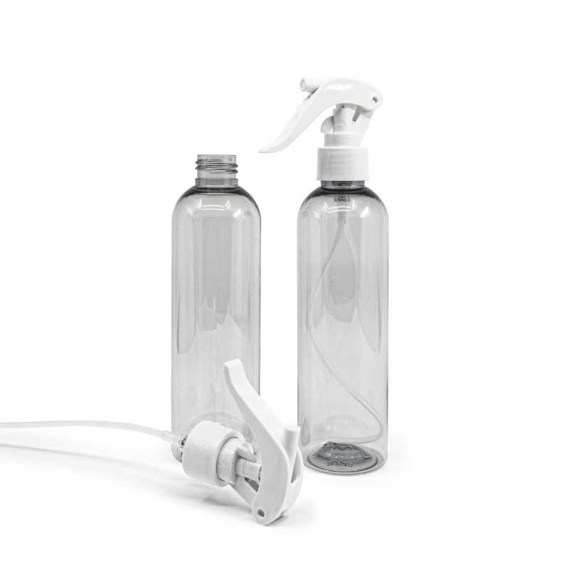 Bouteille en plastique recyclé, vaporisateur à gâchette blanc, 250 ml